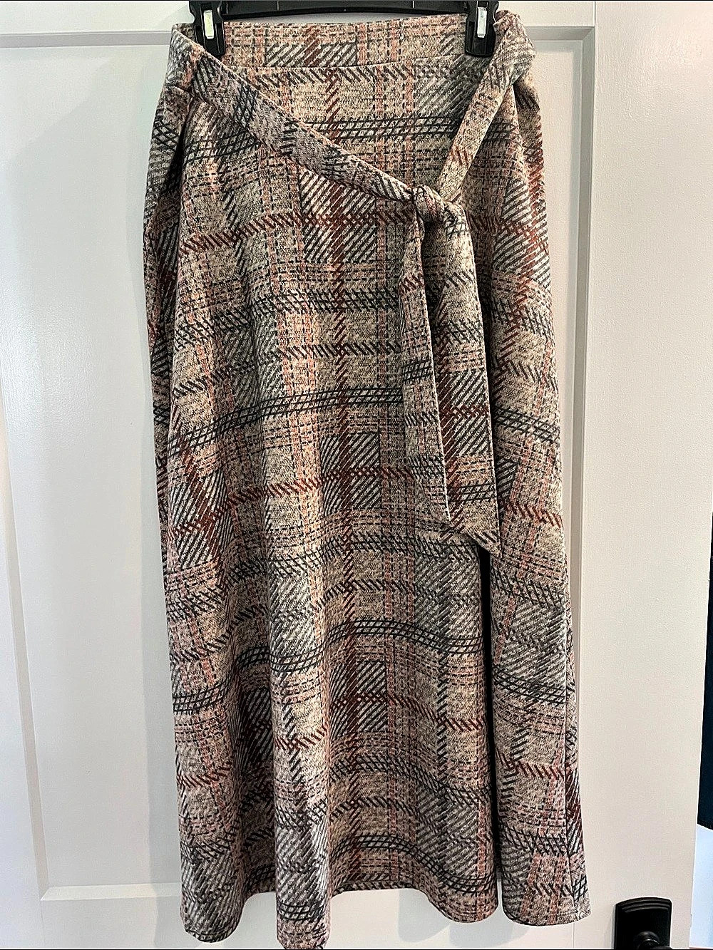 NYCC New York Clothing Co. Plaid Tie-Front Maxi Skirt Brown & Gray Medium Like